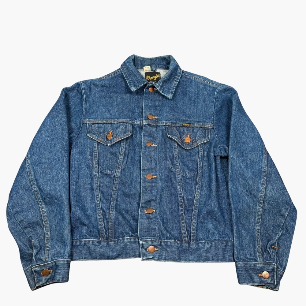 Wrangler Denim Trucker Jacket Mens 38 S/M Blue Made in USA Vintage